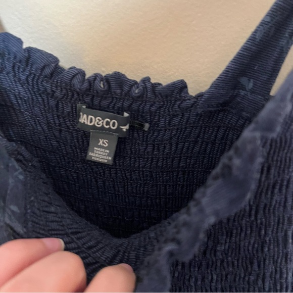 Toad & Co. XS Gemina Tie Sleeve Smocked Sleeveless Navy  Mini Dress Organic - Picture 8 of 11